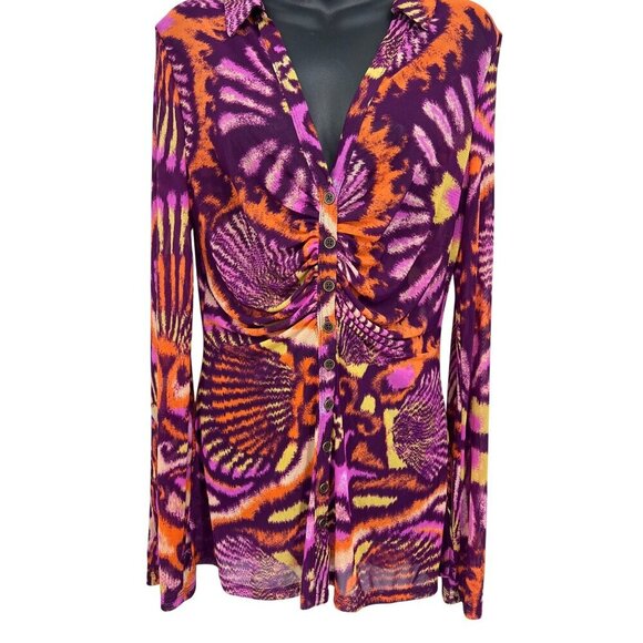 Free People Women Size Large Disco Night Combo Long Sleeve Button-Up Top EUC - Picture 3 of 10